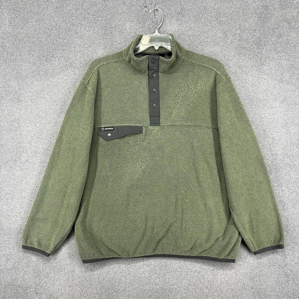 DRI‎ DUCK Sweater Mens XL Green Sherpa Fleece Pullover Mock Neck Snap Pocket